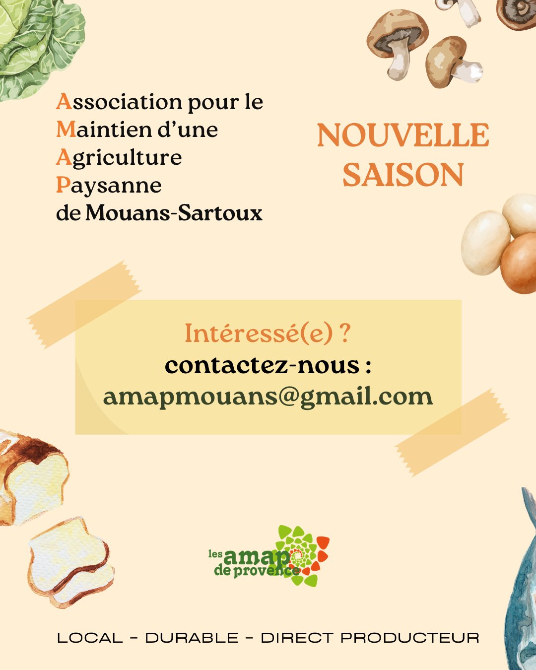 Intéressé(e) ? Contactez l’AMAP de Mouans-Sartoux : amapmouans@gmail.com